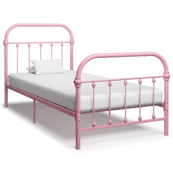 vidaXL rózsaszín fém ágykeret 90 x 200 cm