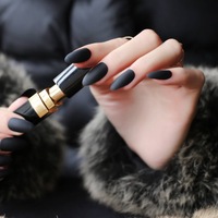 Set 24 unghii false autoadezive tip press ON, tipsuri stiletto fara adeziv inclus, model almond mat Black