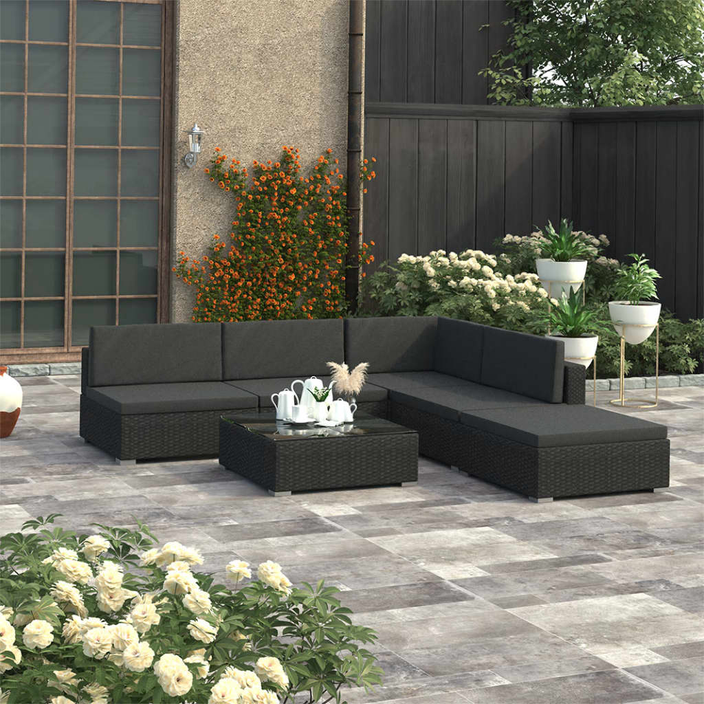 Set de 3 piese mobilier de gradina vidaXL, Poliratan, 74 x 74 x 26 cm Negru