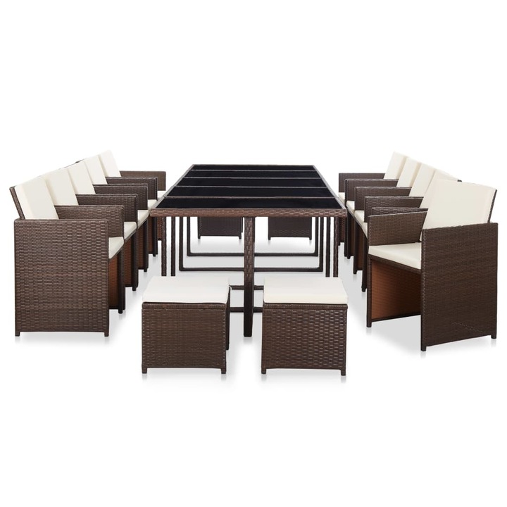Set mobilier de gradina cu perne, vidaXL, 15 piese, maro, poliratan, 128.9 kg 46421