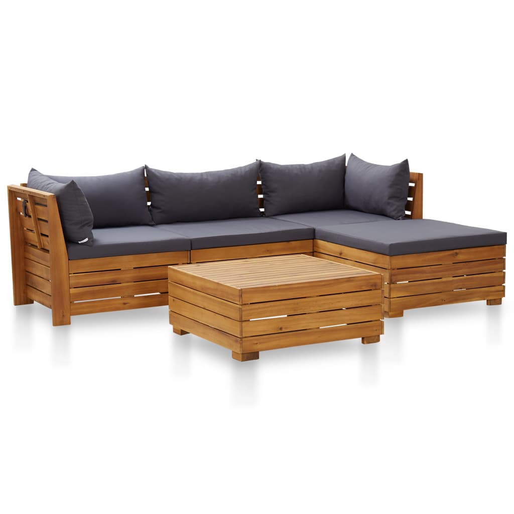 Set mobilier gradina cu perne, 5 piese, gri inchis, acacia