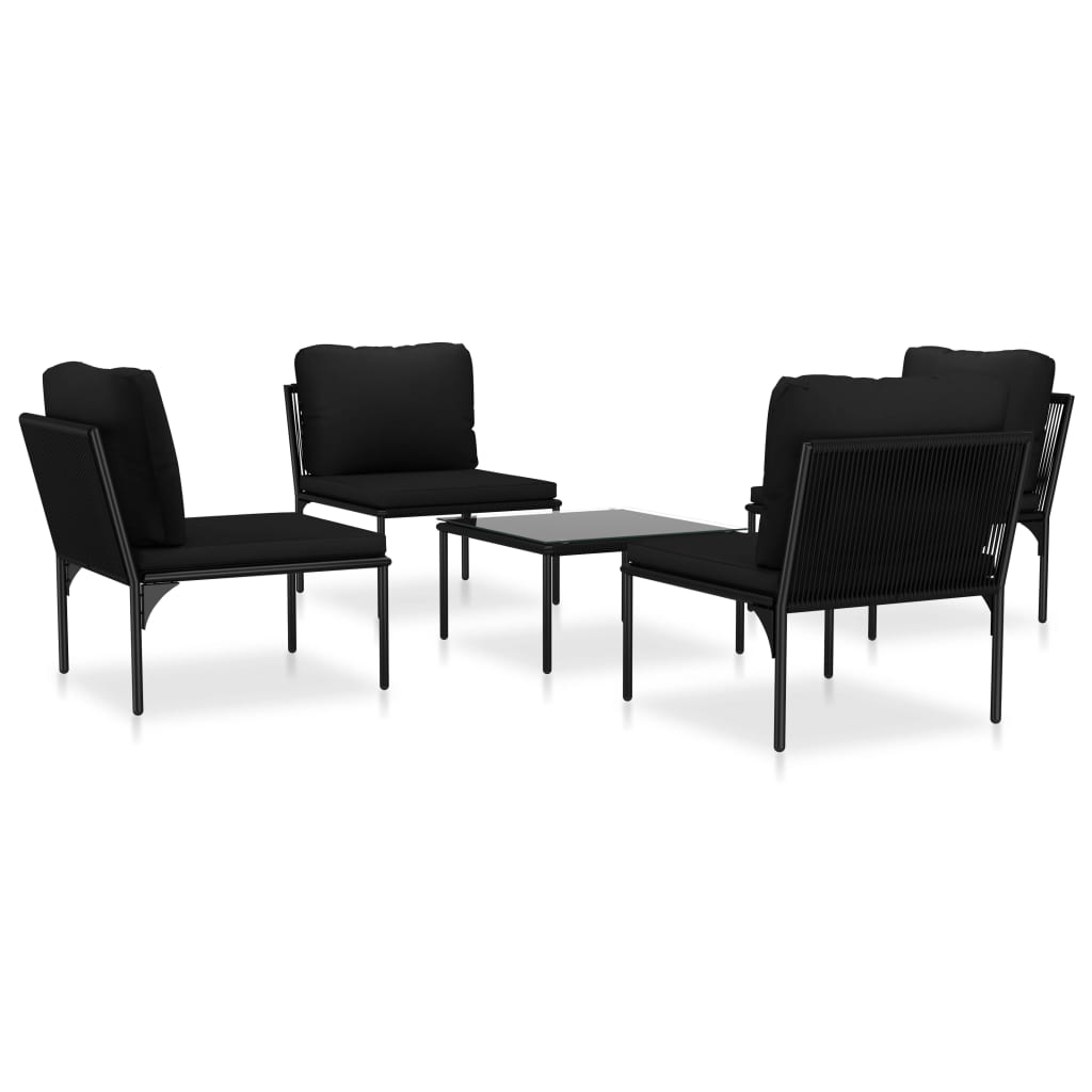 Set mobilier de gradina cu perne, 5 piese, negru, PVC