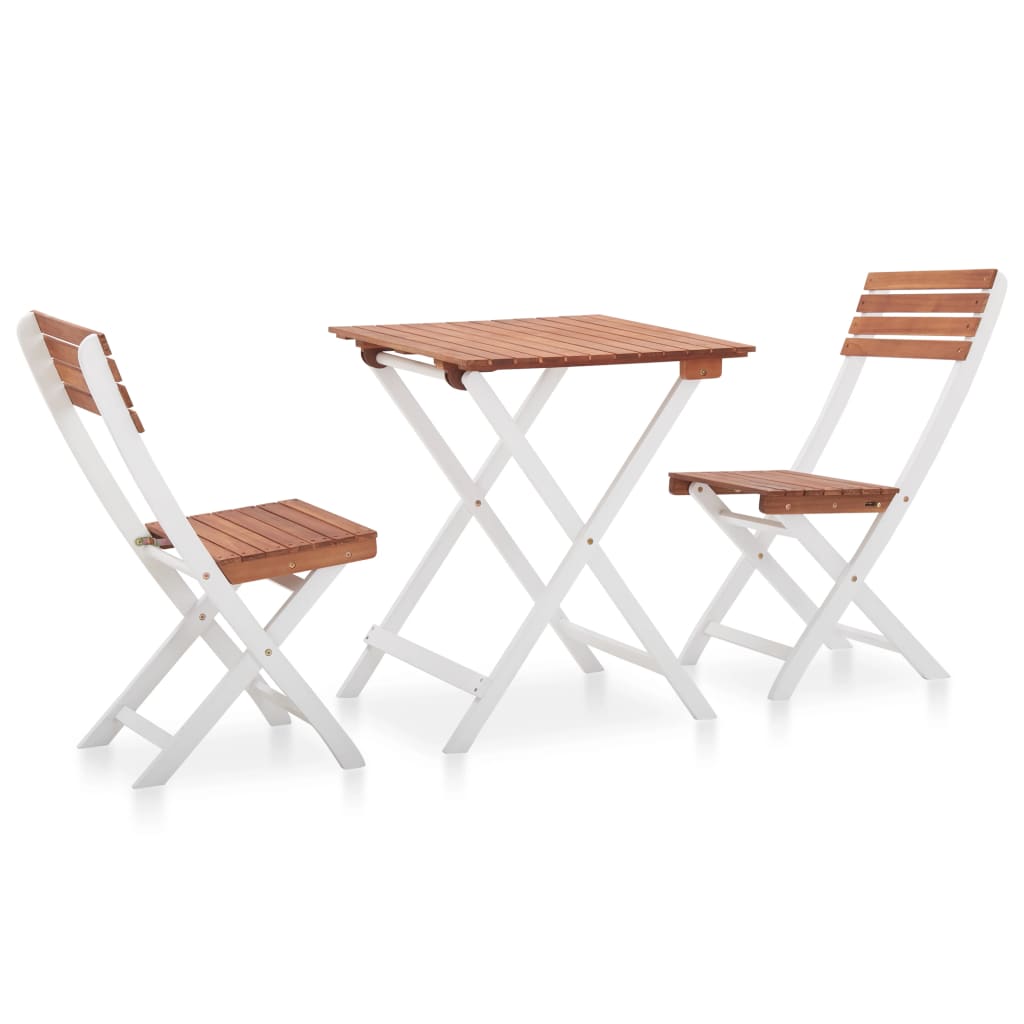 Set mobilier balcon 3 piese masa cu scaune, vidaXL, Lemn acacia, 60 x 60 x 72 cm, Maro/Alb