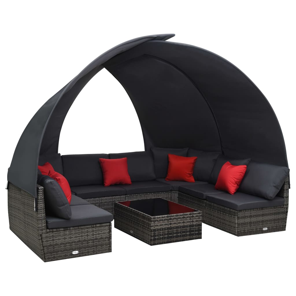 Set mobila de gradina din 9 piese cu perne si copertina vidaXL, Poliratan, 260 x 190 x 220 cm, Antracit