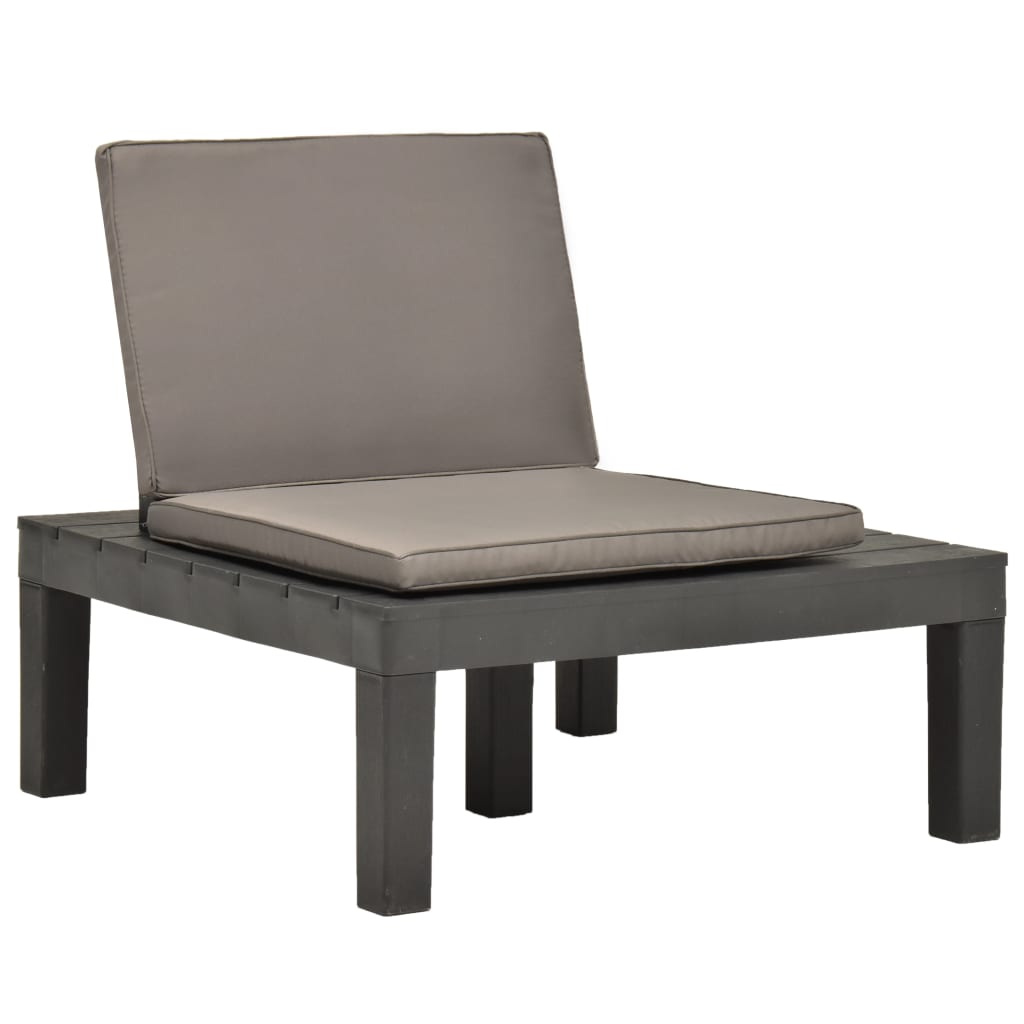 Scaun tip fotoliu de gradina cu perna, vidaXL, Plastic, 78 x 78 x 70 cm, Antracit/Perna maro