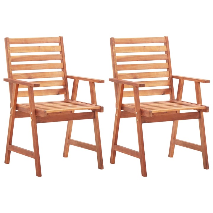 Set 2 scaune de exterior, vidaXL, Lemn masiv de acacia, 56 x 62 x 92 cm, Maro