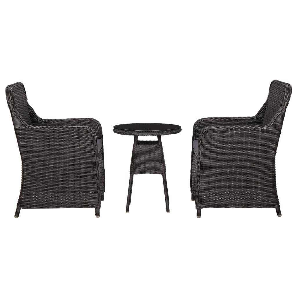 Set 2 scaune de gradina cu masa, vidaXL, Poliratan, 64 x 65 x 90 cm, Negru