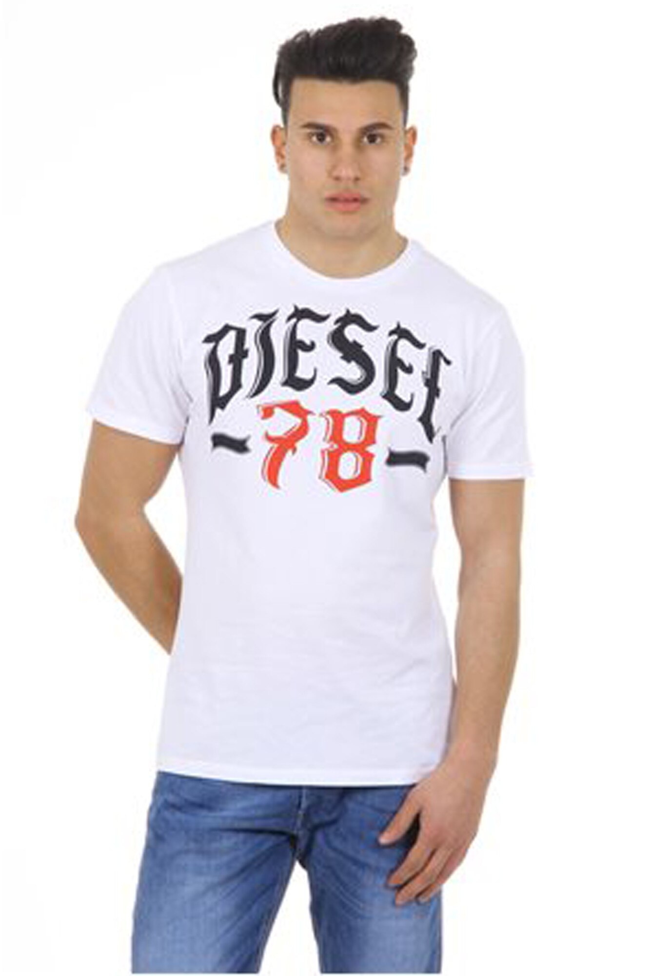 Tricou barbati cu aplicatie logo, Diesel, Alb, M