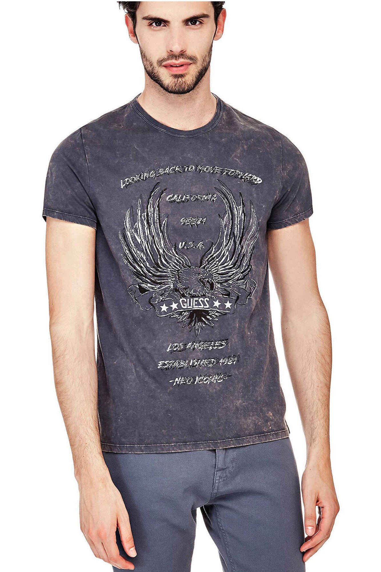 Tricou barbati cu decolteu la baza gatului, Guess, Albastru