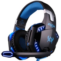 Casti gaming Kotion Each, Iluminare LED albastru, Jack 3.5 mm, 2 adaptoare 3.5 mm, Compatibile cu laptop, PS4, Xbox One, Negru/Albastru