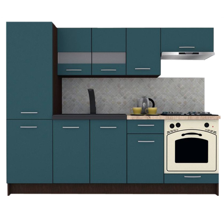 Set Bucatarie Marina New 230 B, Wenge / Decor 0244, 230 x 195,5 x 60 cm