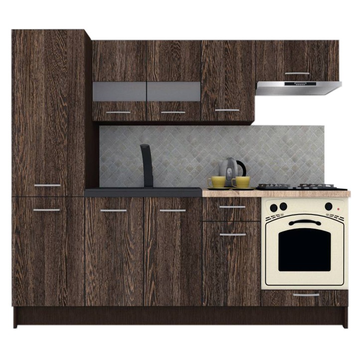Set Bucatarie Marina New 230 B, Wenge / Decor 7648, 230 x 195,5 x 60 cm