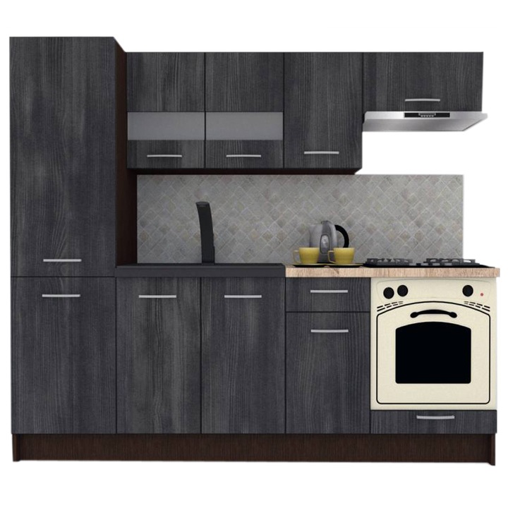 Set Bucatarie Marina New 230 B, Wenge / Decor 8509, 230 x 195,5 x 60 cm