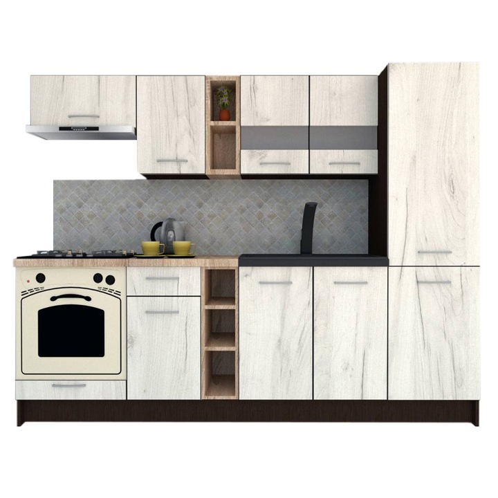 Set Bucatarie Marina New 250 A, Wenge / Decor K001, 250 x 195,5 x 60 cm