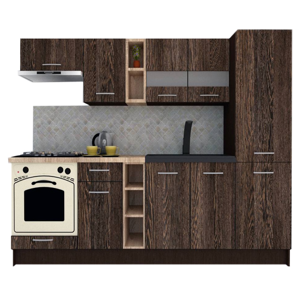 Set Bucatarie Marina New 250 A, Wenge / Decor 7648, 250 x 195,5 x 60 cm