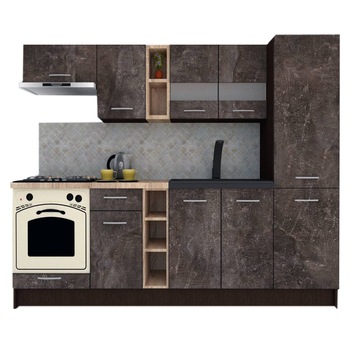 Set Bucatarie Marina New 250 A, Wenge / Decor 4299, 250 x 195,5 x 60 cm Set Bucatarie Marina New 250 A, Wenge / Decor 4299, 250 x 195,5 x 60 cm