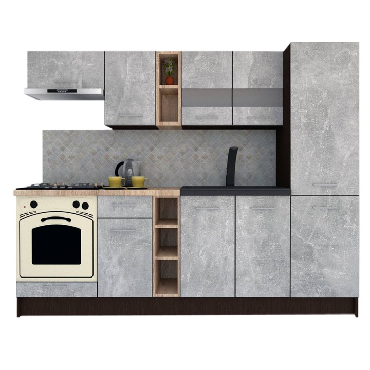 Set Bucatarie Marina New 250 A, Wenge / Decor 4298, 250 x 195,5 x 60 cm