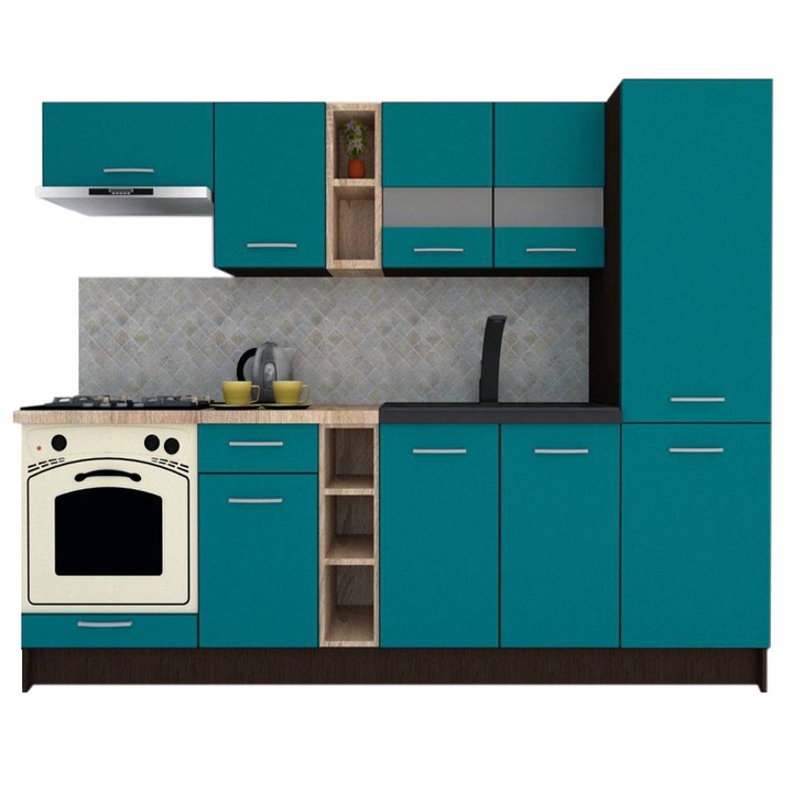 Set Bucatarie Marina New 250 A, Wenge / Decor 0245, 250 x 195,5 x 60 cm