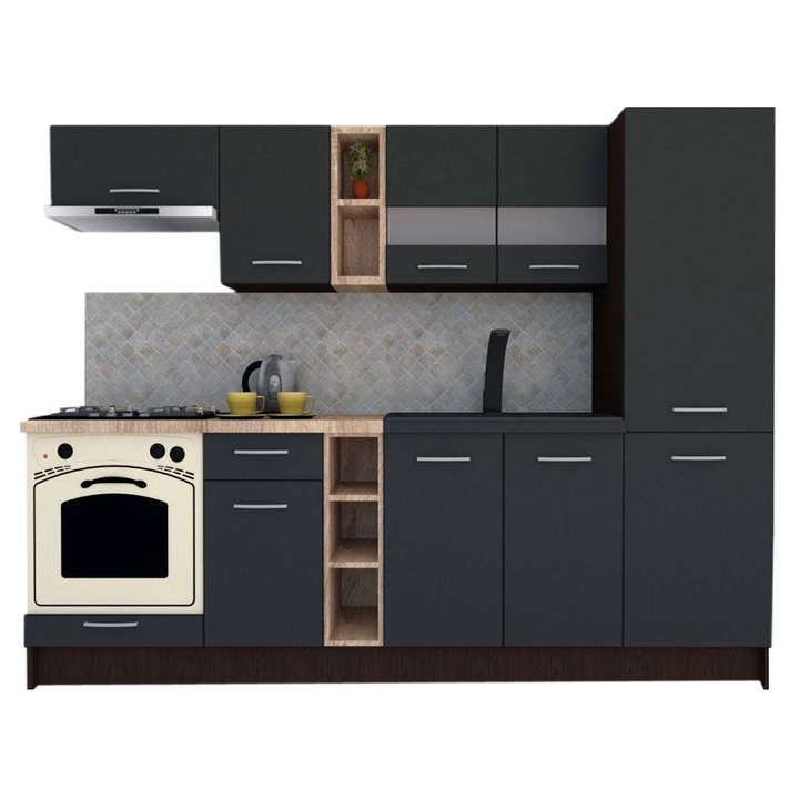 Set Bucatarie Marina New 250 A, Wenge / Decor 0164, 250 x 195,5 x 60 cm