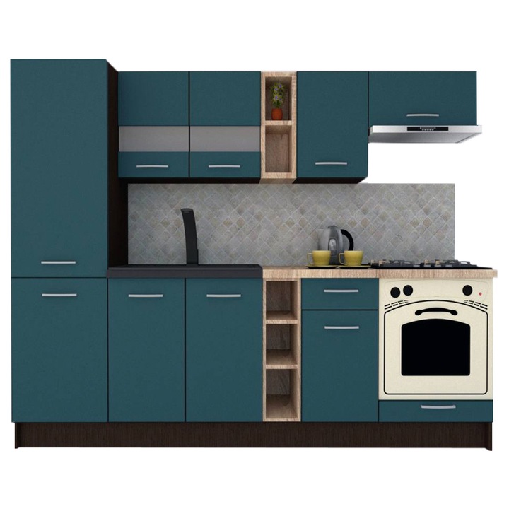 Set Bucatarie Marina New 250 B, Wenge / Decor 0244, 250 x 195,5 x 60 cm