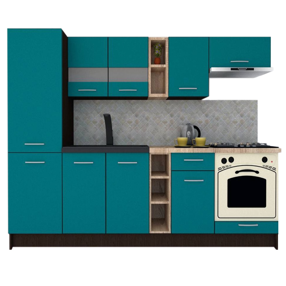 Set Bucatarie Marina New 250 B, Wenge / Decor 0245, 250 x 195,5 x 60 cm