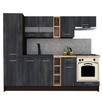 Set Bucatarie Marina New 250 B, Wenge / Decor 8509, 250 x 195,5 x 60 cm Set Bucatarie Marina New 250 B, Wenge / Decor 8509, 250 x 195,5 x 60 cm