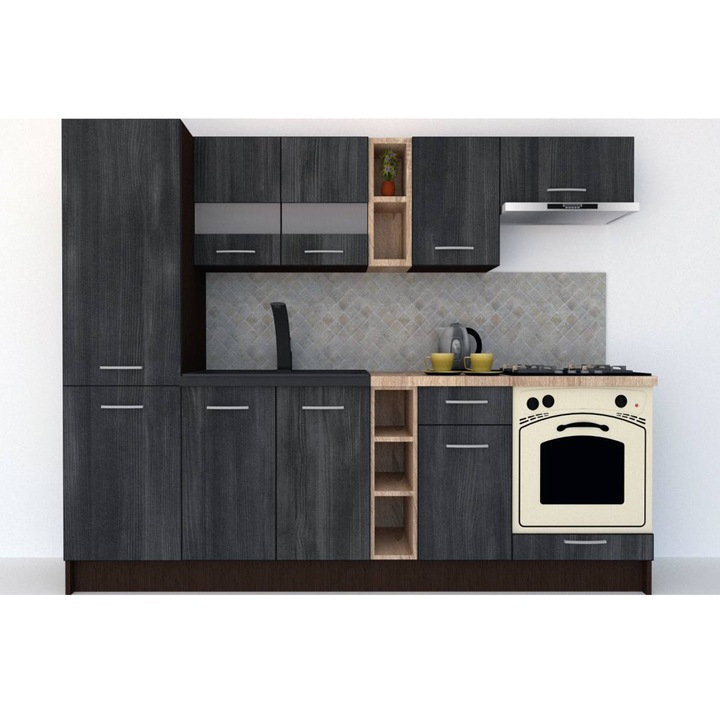 Set Bucatarie Marina New 250 B, Wenge / Decor 8509, 250 x 195,5 x 60 cm