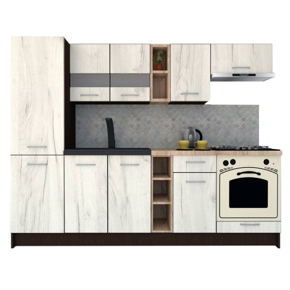 Set Bucatarie Marina New 250 B, Wenge / Decor K001, 250 x 195,5 x 60 cm