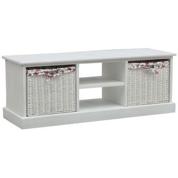 Comoda TV cu 2 cosuri, vidaXL, Lemn de paulovnia, 109,5 x 36 x 40 cm, Alb si model floral Comoda TV cu 2 cosuri, vidaXL, Lemn de paulovnia, 109,5 x 36 x 40 cm, Alb si model floral