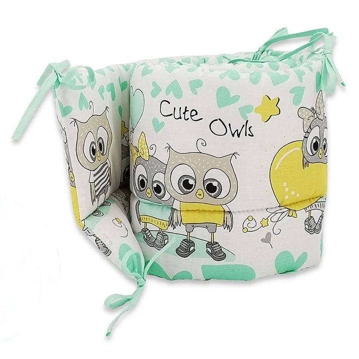 Aparatoare patut 120X60 cm, MimiNu, Cute Owls Mint