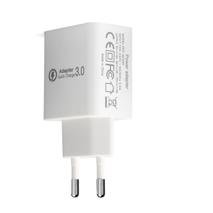 Адаптер за зарядно USB гнездо Qualcomm 3.0 Quick Charge 3A Бяло