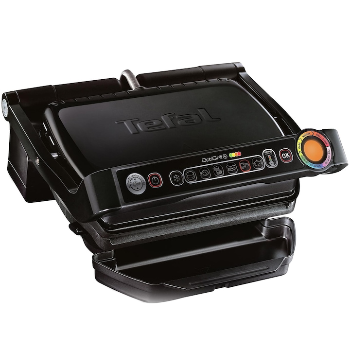 Tefal OptiGrill+ GC712812 elektromos grill, 2000 W, 4 hőmérséklet-beállítás, 6 automatikus program, tapadásmentes lemezek, fekete