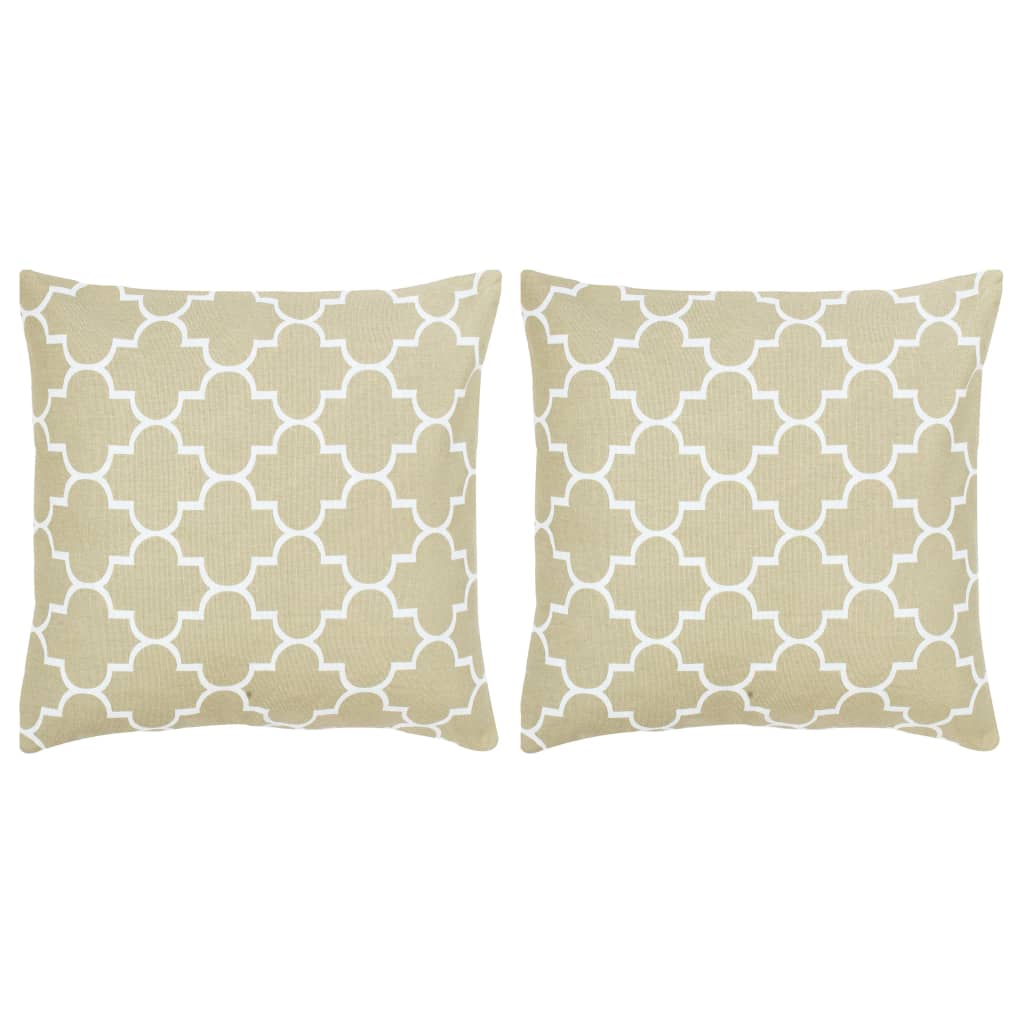 Set de 2 perne decorative, vidaXL, Bumbac, Cu model, 40 x 40 cm, Bej/Alb