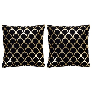 Set de 2 perne decorative, vidaXL, Bumbac/Catifea, 40 x 40 cm, Negru cu model solzi auriu Set de 2 perne decorative, vidaXL, Bumbac/Catifea, 40 x 40 cm, Negru cu model solzi auriu