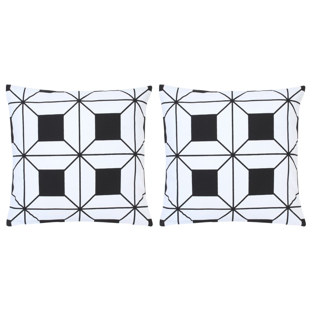 Set de 2 perne decorative, vidaXL, Bumbac, Model patrate, 40 x 40 cm, Alb/Negru