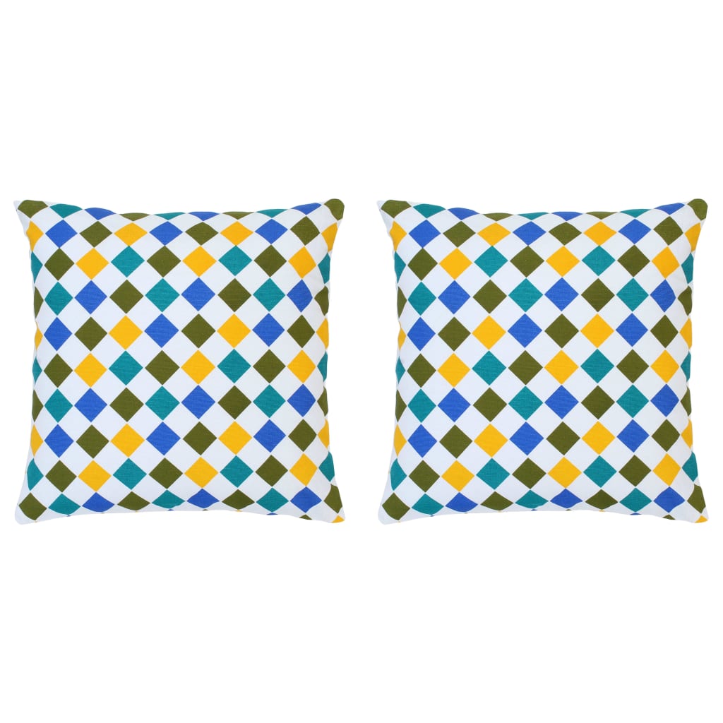 Set de 2 perne decorative, vidaXL, Bumbac, Model carouri mici, 40 x 40 cm, Multicolor