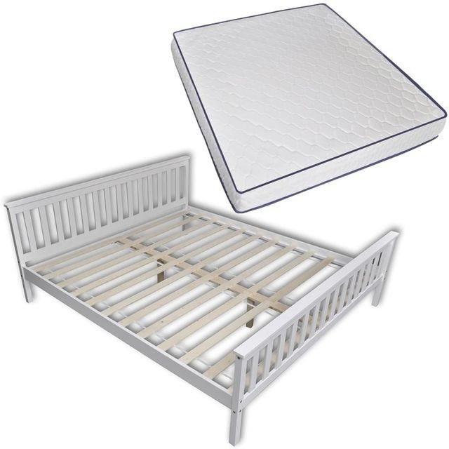 Cadru pat dormitor cu saltea, 180 x 200 cm, lemn de pin masiv eMAG.ro