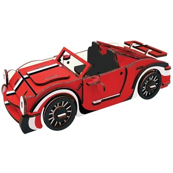 Puzzle 3D din lemn masina rosie 54 piese, Alibeibei Puzzle 3D din lemn masina rosie 54 piese, Alibeibei