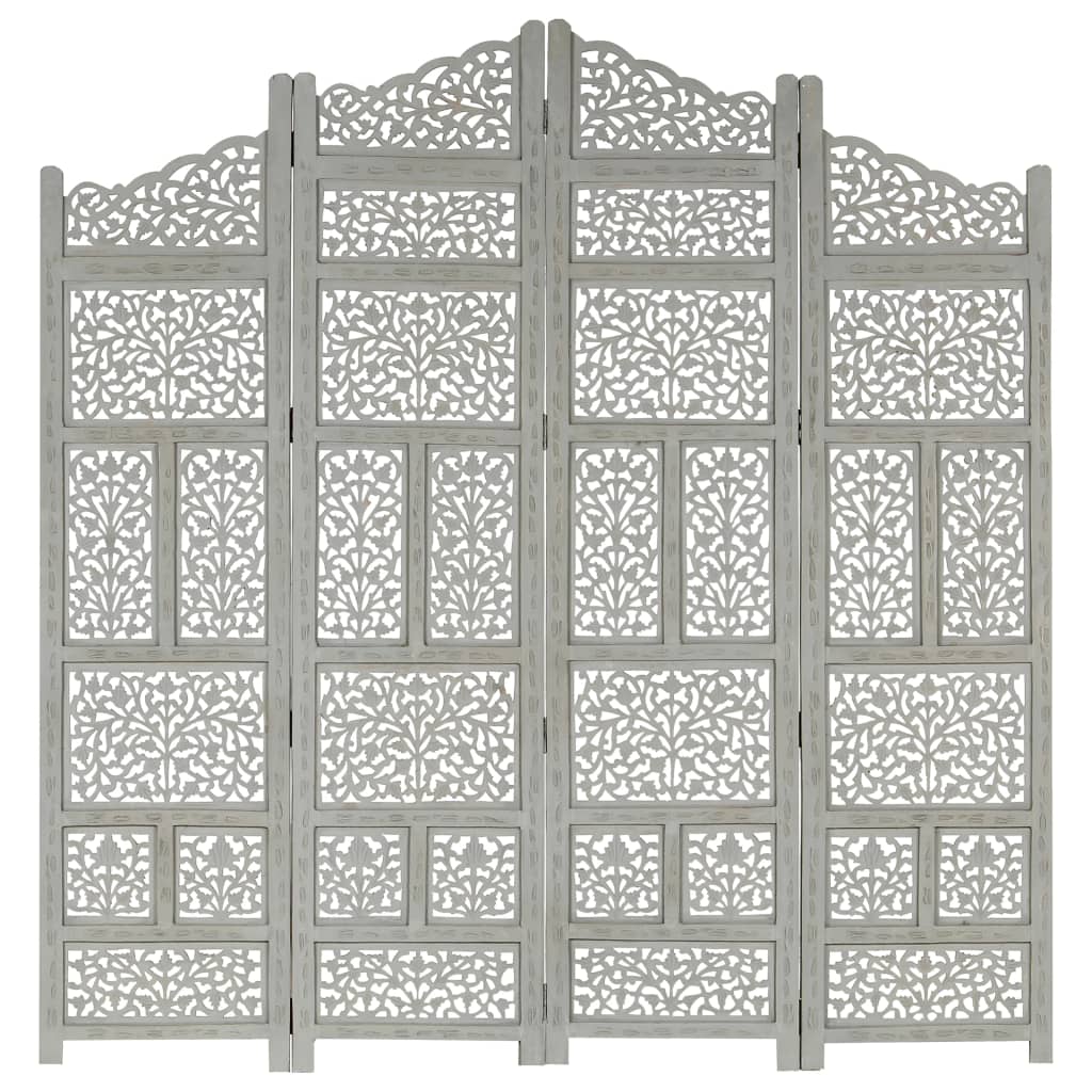 Paravan camera sculptat manual 4 panouri gri 160x165 cm mango 285328