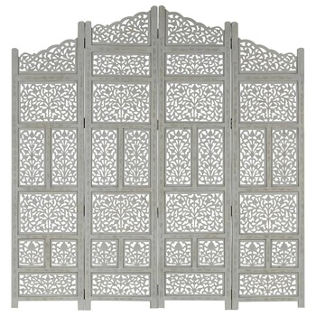 Paravan camera sculptat manual 4 panouri gri 160x165 cm mango 285328 Paravan camera sculptat manual 4 panouri gri 160x165 cm mango 285328
