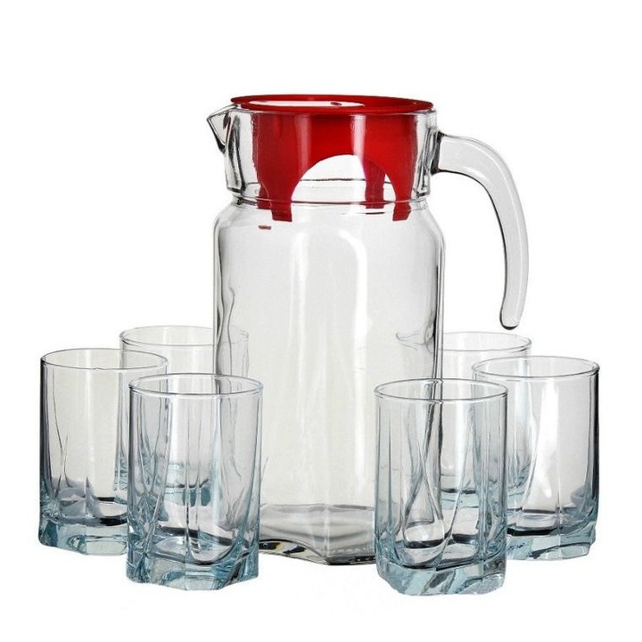 Set bautura 7 piese, Pasabahce, Carafa 1,7L cu 6 pahare 245Ml, Luna