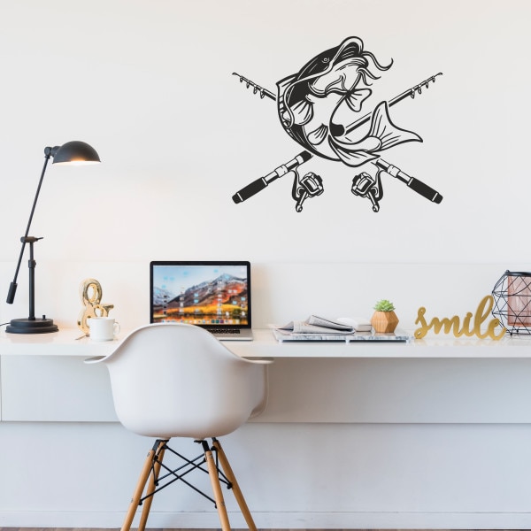 Sticker pentru perete, cu peste si lansete, somn, pentru pescari, negru ...