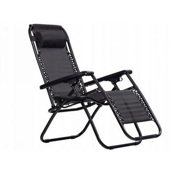 Scaun de gradina gravitatie zero cu suport pentru pahar si perna, negru Scaun de gradina gravitatie zero cu suport pentru pahar si perna, negru