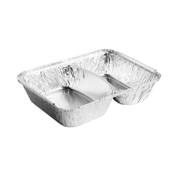 Caserola aluminiu meniu 2 compartimente, 710/475cc, 100 buc Caserola aluminiu meniu 2 compartimente, 710/475cc, 100 buc