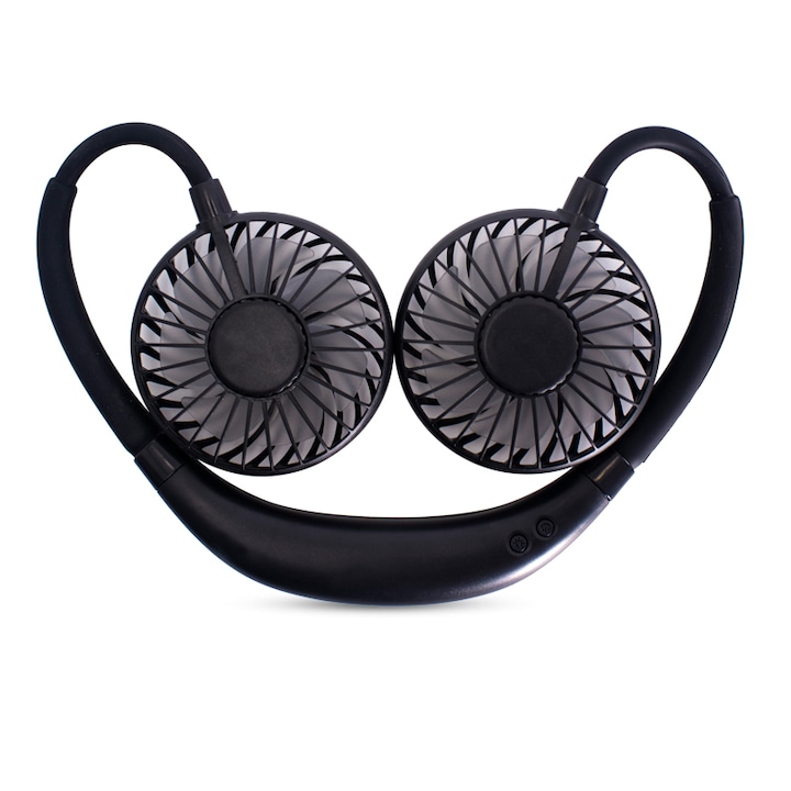 Двоен мобилен вентилатор, елегантен, удобен, за дома, пътуване или офис, зарежда се през USB, с гъвкави рамена, опора за врата и LED светлина, 3 скорости, цвят черен