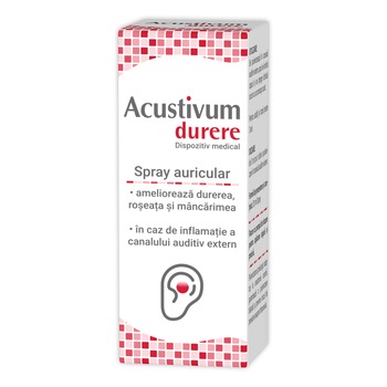 Spray Auricular, Acustivum Durere, Tratament in cazul Durerilor Canalului Auditiv Extern, 20 ml Spray Auricular, Acustivum Durere, Tratament in cazul Durerilor Canalului Auditiv Extern, 20 ml