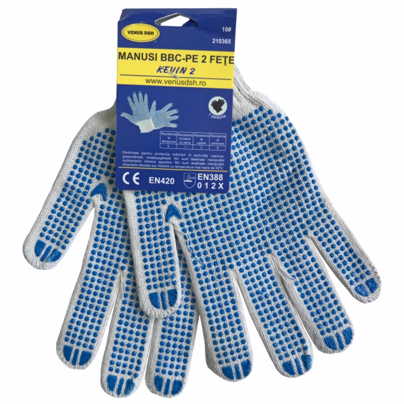 Manusi de bumbac cu picuri de poliamida pe ambele fete, 10