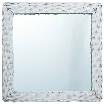Oglinda decorativa vidaXL, Cadru rachita, 50 x 50 cm, Alb Oglinda decorativa vidaXL, Cadru rachita, 50 x 50 cm, Alb
