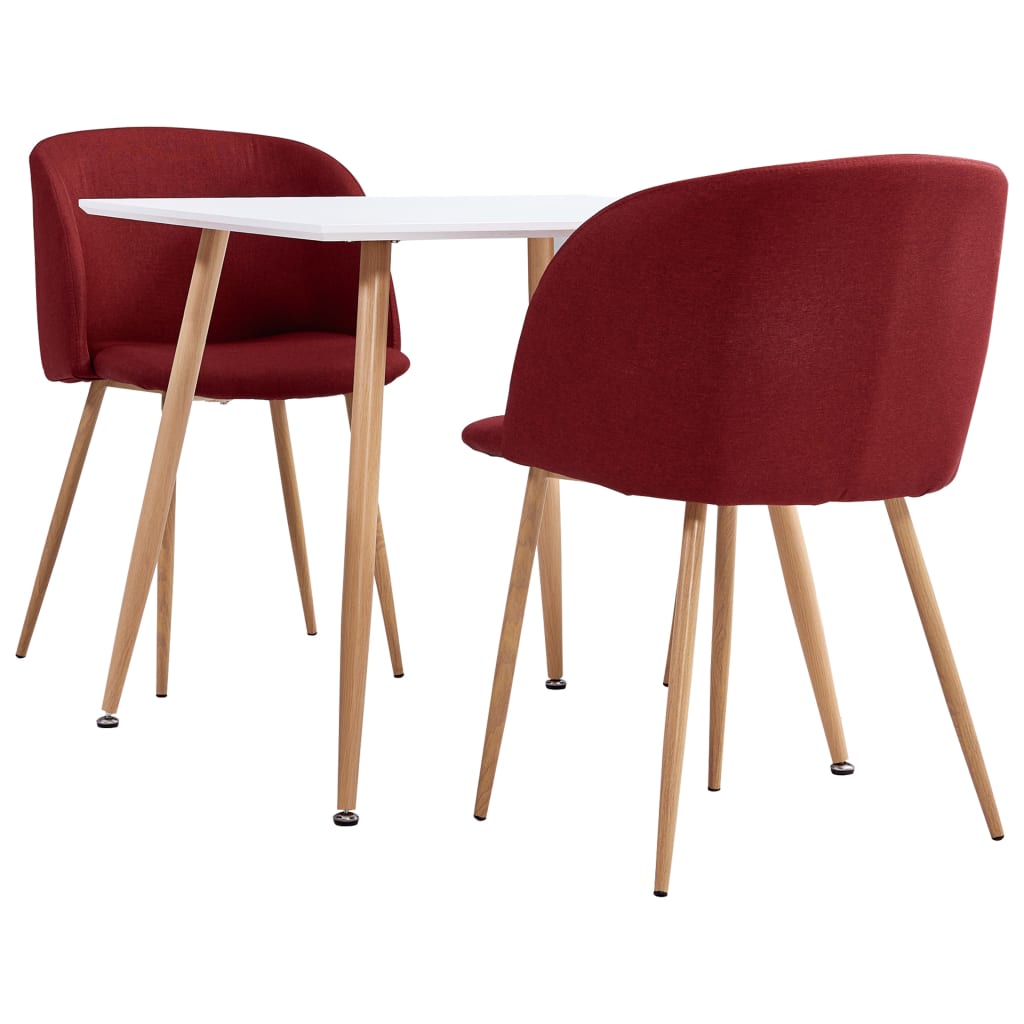 Set mobilier de bucatarie cu 1 masa si 2 scaune/fotolii tapitate, vidaXL, Tesatura, 80.5 x 80.5 x 73 cm, Rosu