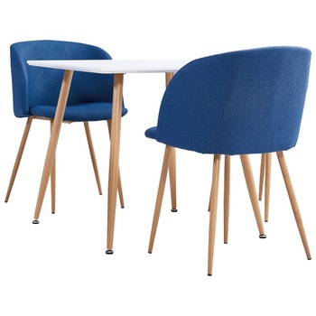 Set mobilier de bucatarie cu 1 masa si 2 scaune/fotolii tapitate, vidaXL, Tesatura, 80.5 x 80.5 x 73 cm, Albastru Set mobilier de bucatarie cu 1 masa si 2 scaune/fotolii tapitate, vidaXL, Tesatura, 80.5 x 80.5 x 73 cm, Albastru